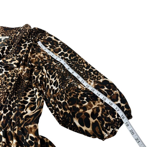 MHPCollection Women 3X Peplum Animal Print Leopard Pattern Top Blouse Tie Collar - Picture 8 of 13